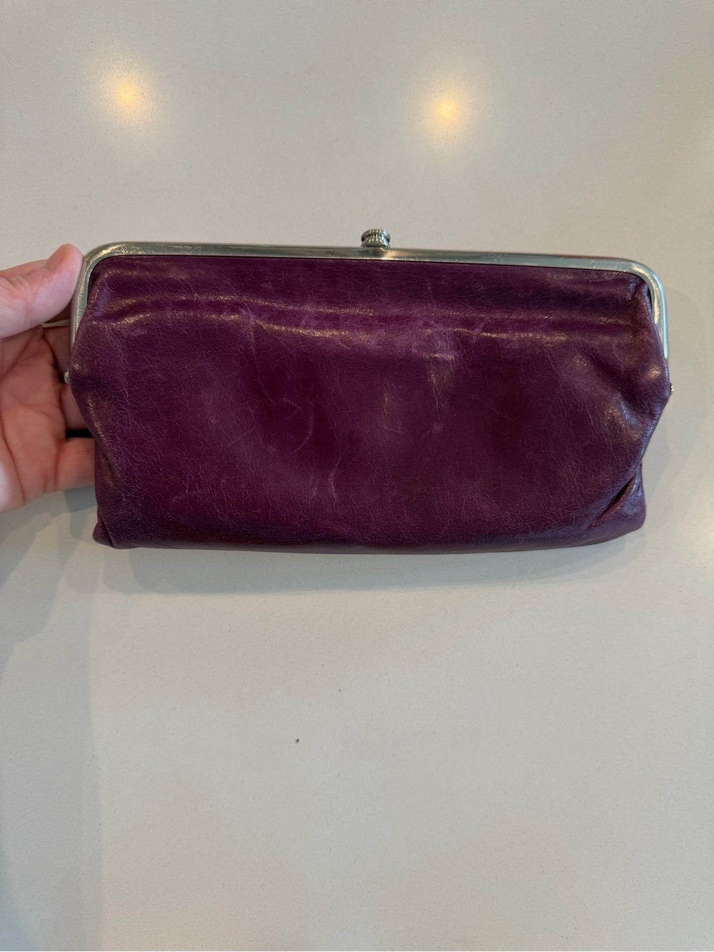 HOBO Plum Leather Kiss-Lock Clutch
